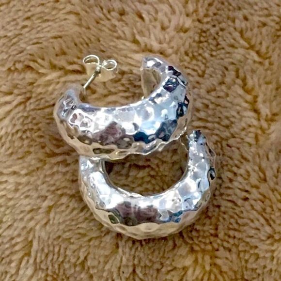 SIMON SEBBAG SSD Hammered Sterling Silver Hoops 925 Earrings - Picture 3 of 10